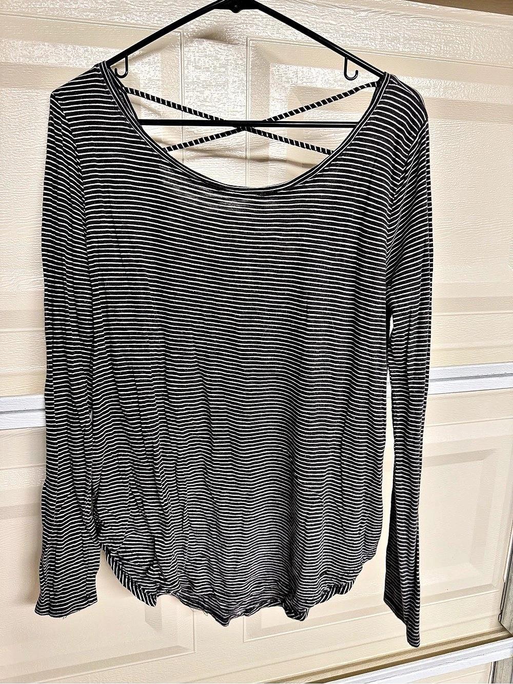 Striped Long Sleeve Top in Black & White Size Medium